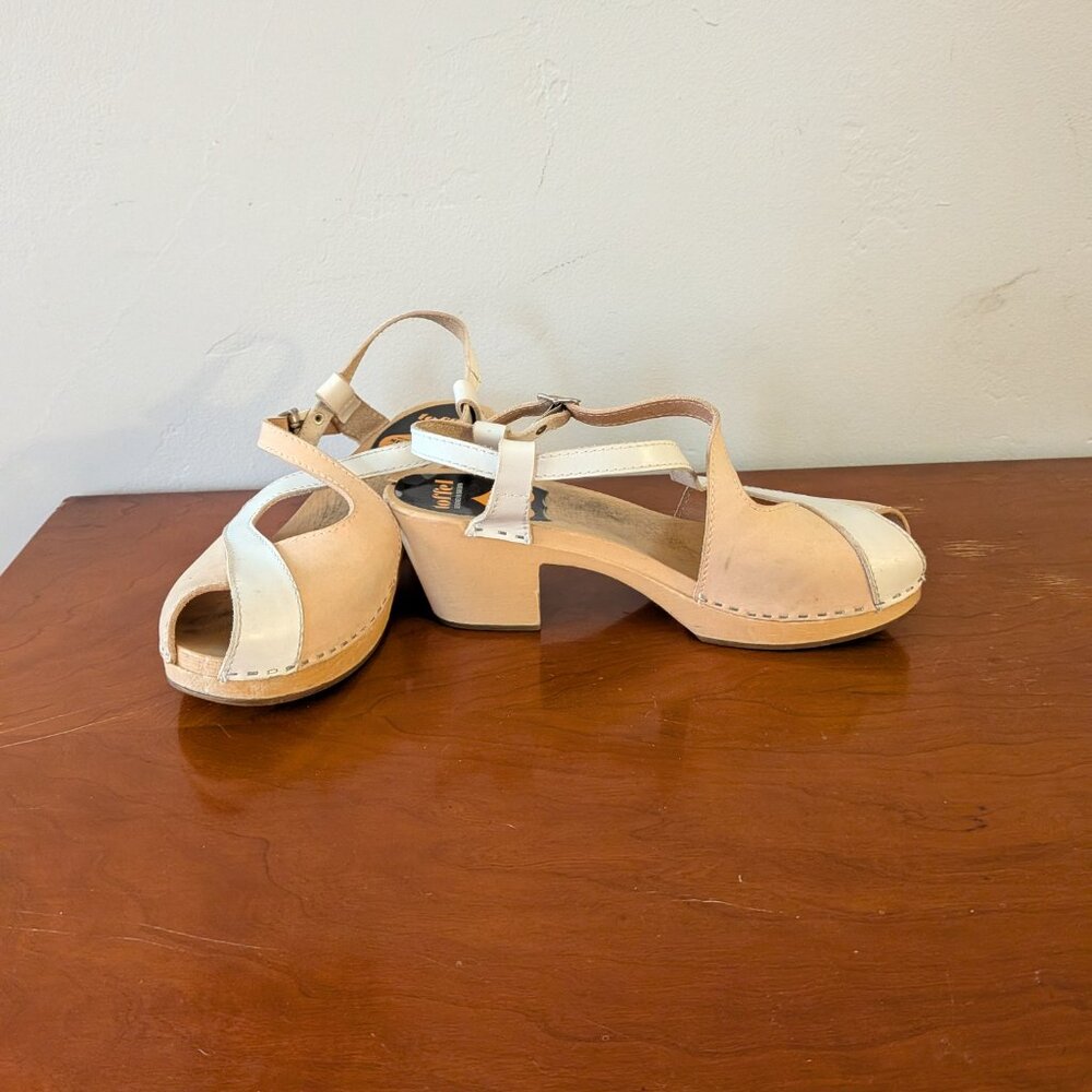 RARE Swedish Hasbeens Toffel Two-toned Pink and White Criss-cross Straps 39